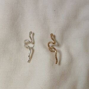 Source Unknown Gold and Silver Snake Earrings